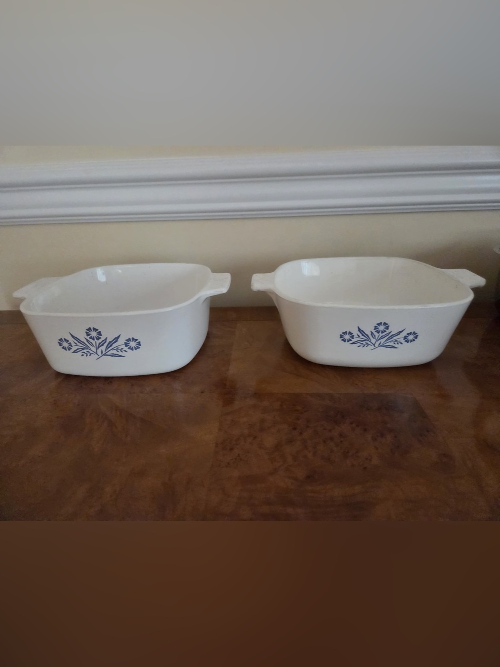 White Ceramic Bakeware Pair with Blue Floral Motif